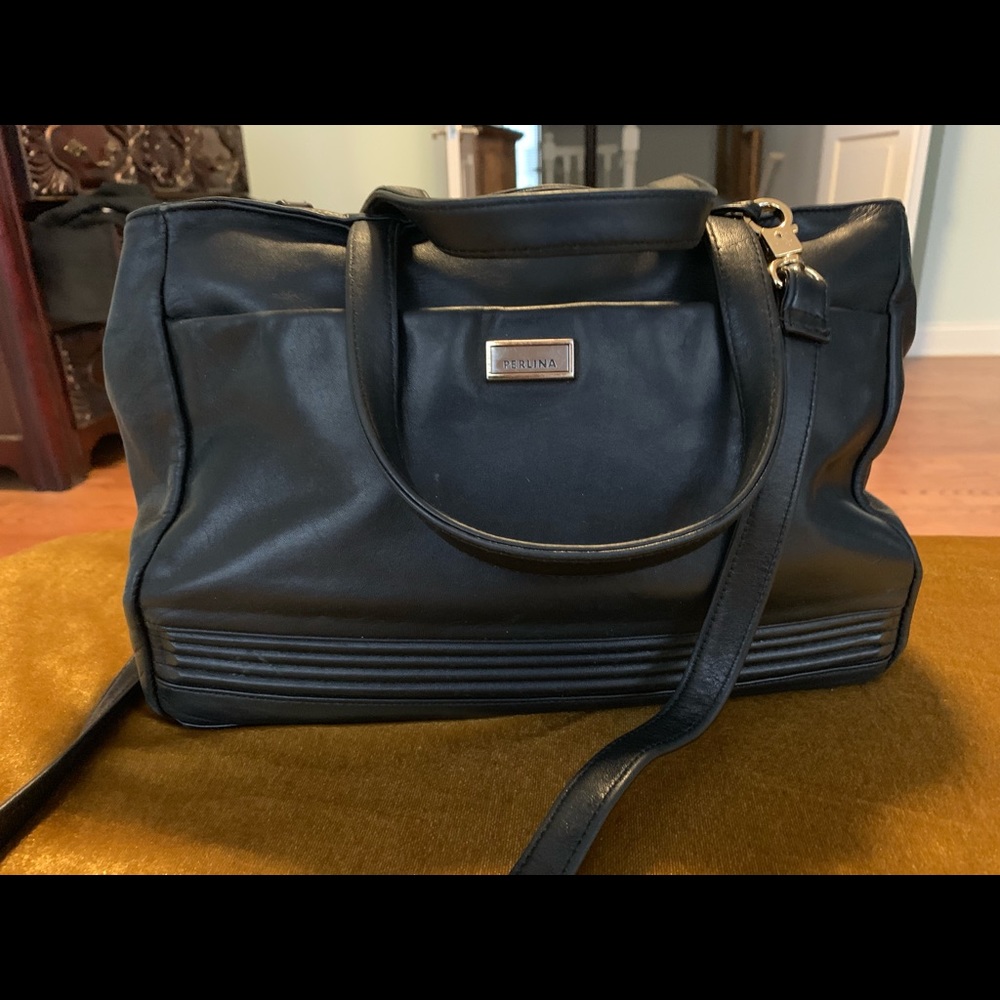 Perlina soft black leather satchel purse